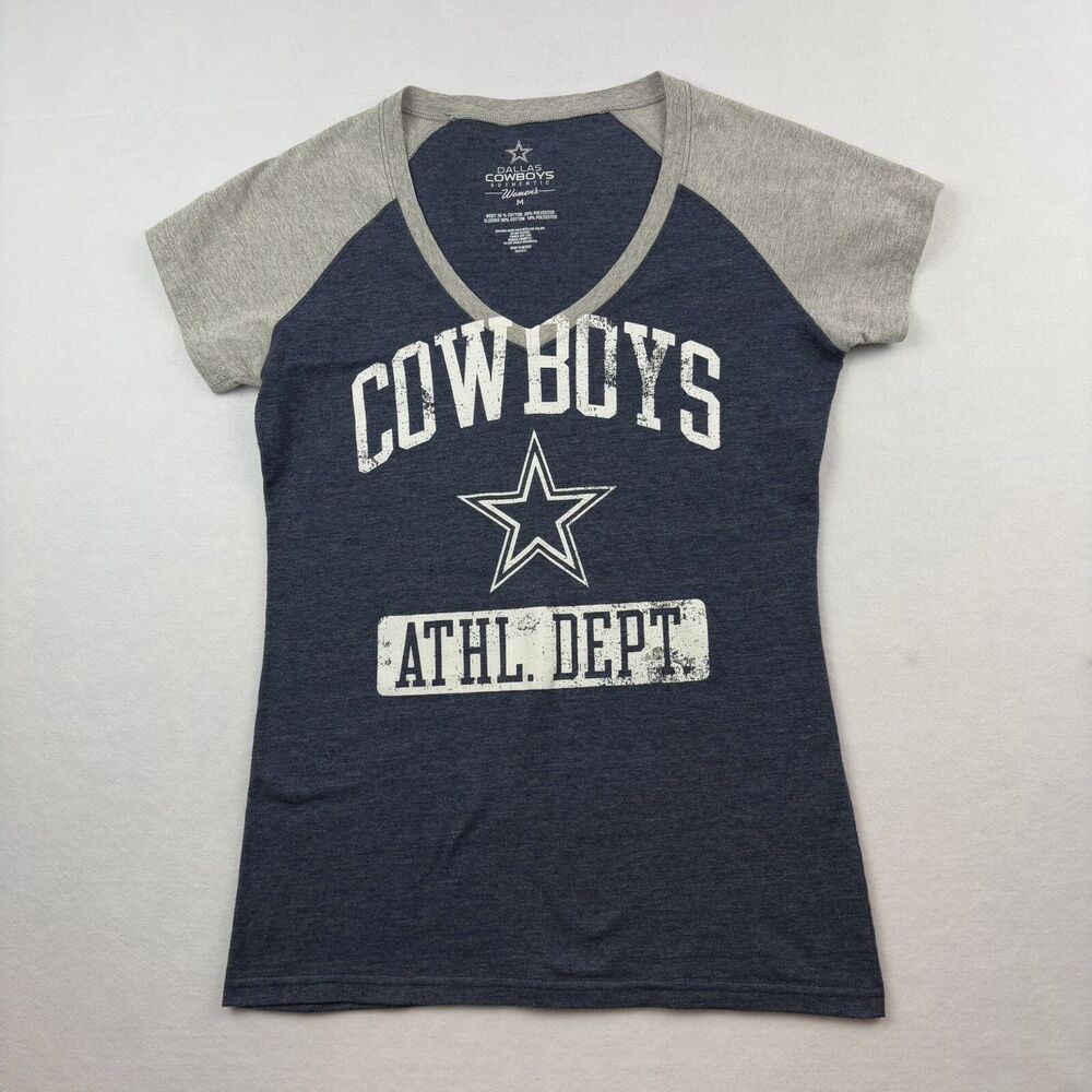 Dallas Cowboys NFL T Shirt V Neck Womens M Raglan Short Sleeve Colorblock